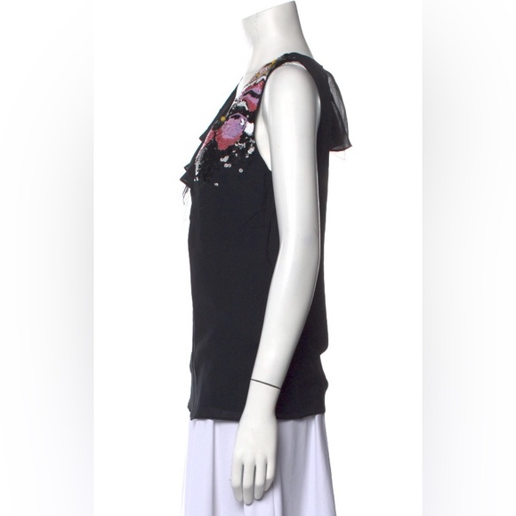 NWT Emilio Pucci Black Silk Top with Multicolored Sequins on one shoulder size M - Picture 11 of 12